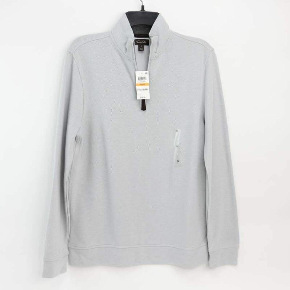 Tasso Elba Mens Birdseye 1/4 Zip Pullover Sweater Gray Heather Long Sleeve S New
